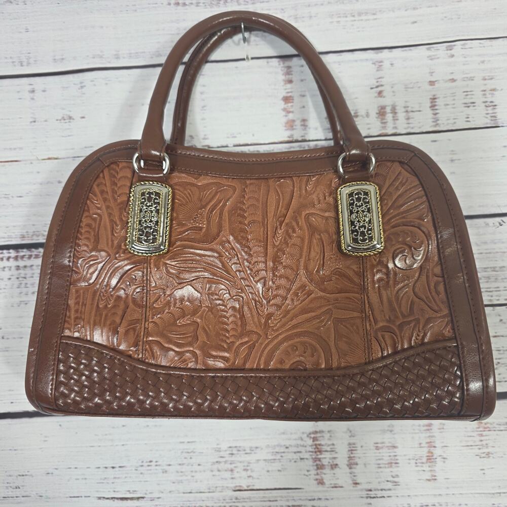 Vintage Marlo Brown Tooled Leather Satchel Handbag Western Floral Embossed Boho